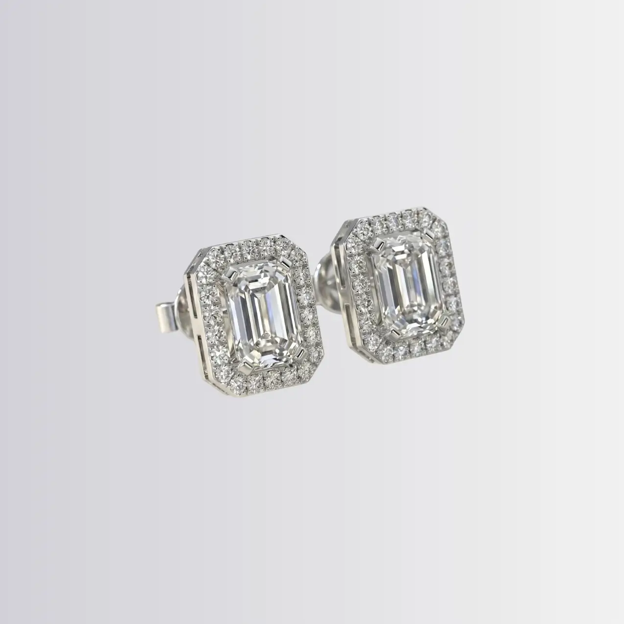 Lab Diamond Emerald Halo Studs - Image 2