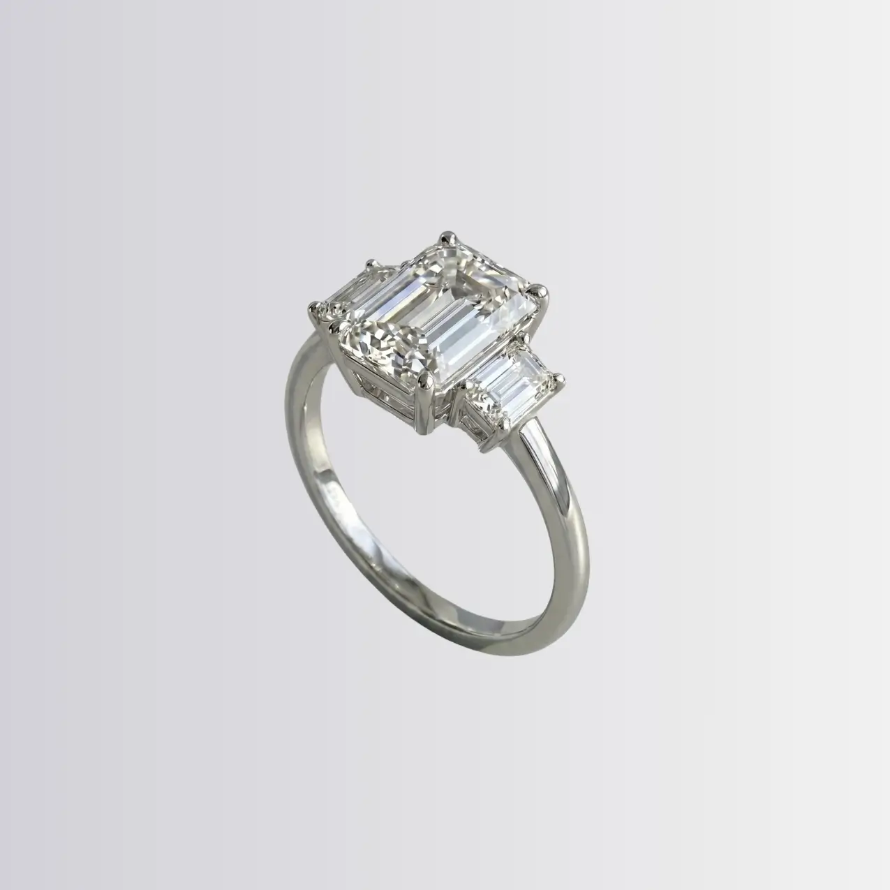 Lab Diamond Emerald Trilogy - Emerald Engagement Ring - Image 2