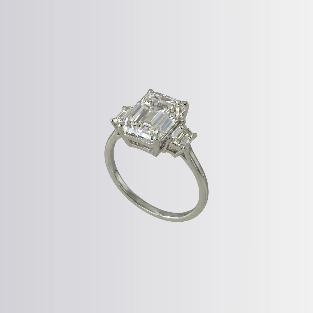Lab Diamond Emerald Trilogy - Trapezoid Engagement Ring - Image 2