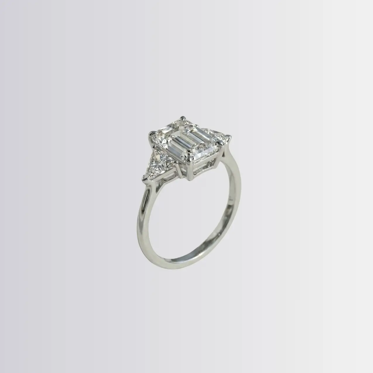 Lab Diamond Emerald Trilogy - Trillion Engagement Ring - Image 3