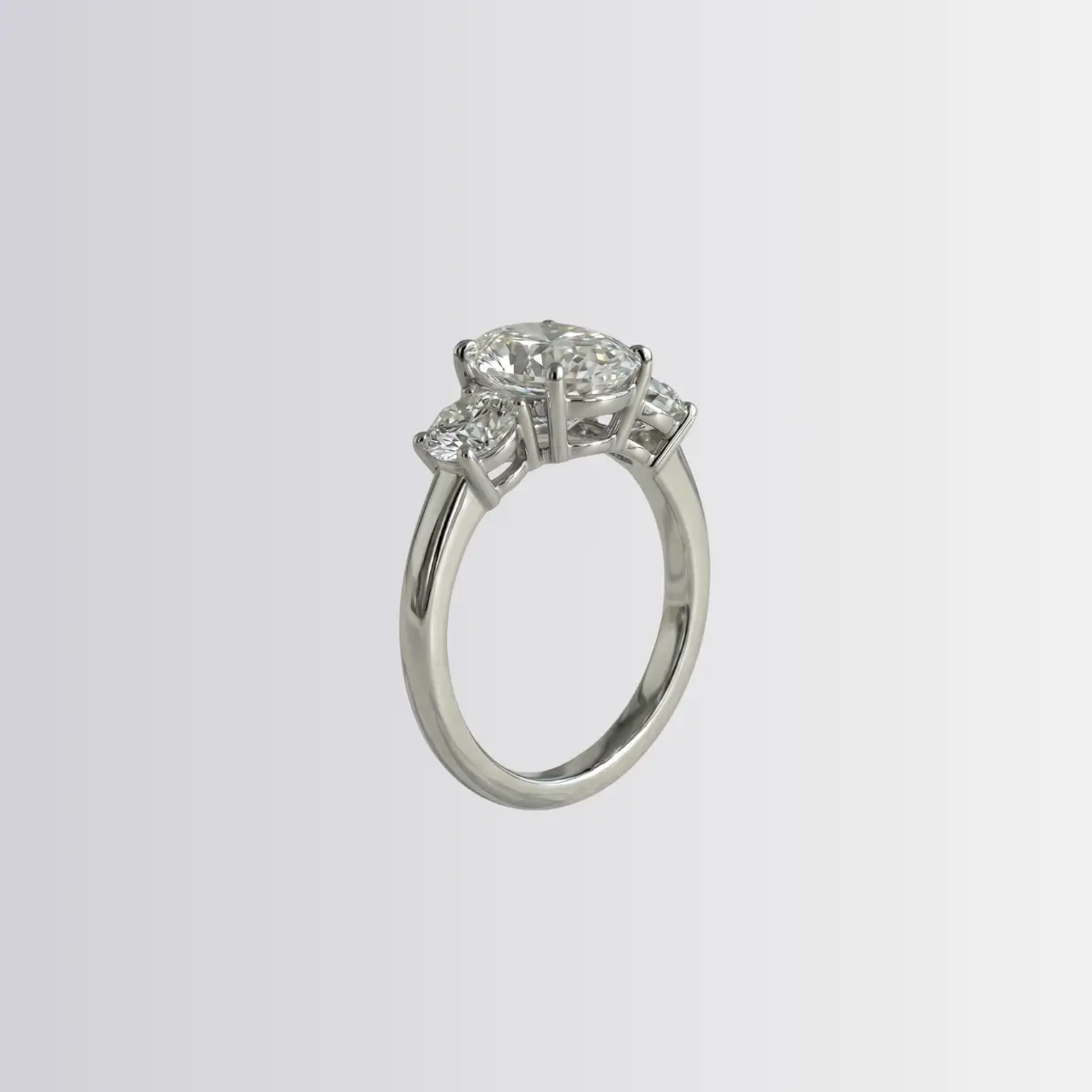 Lab Diamond Oval Trilogy - Round Engagement Ring - Image 2