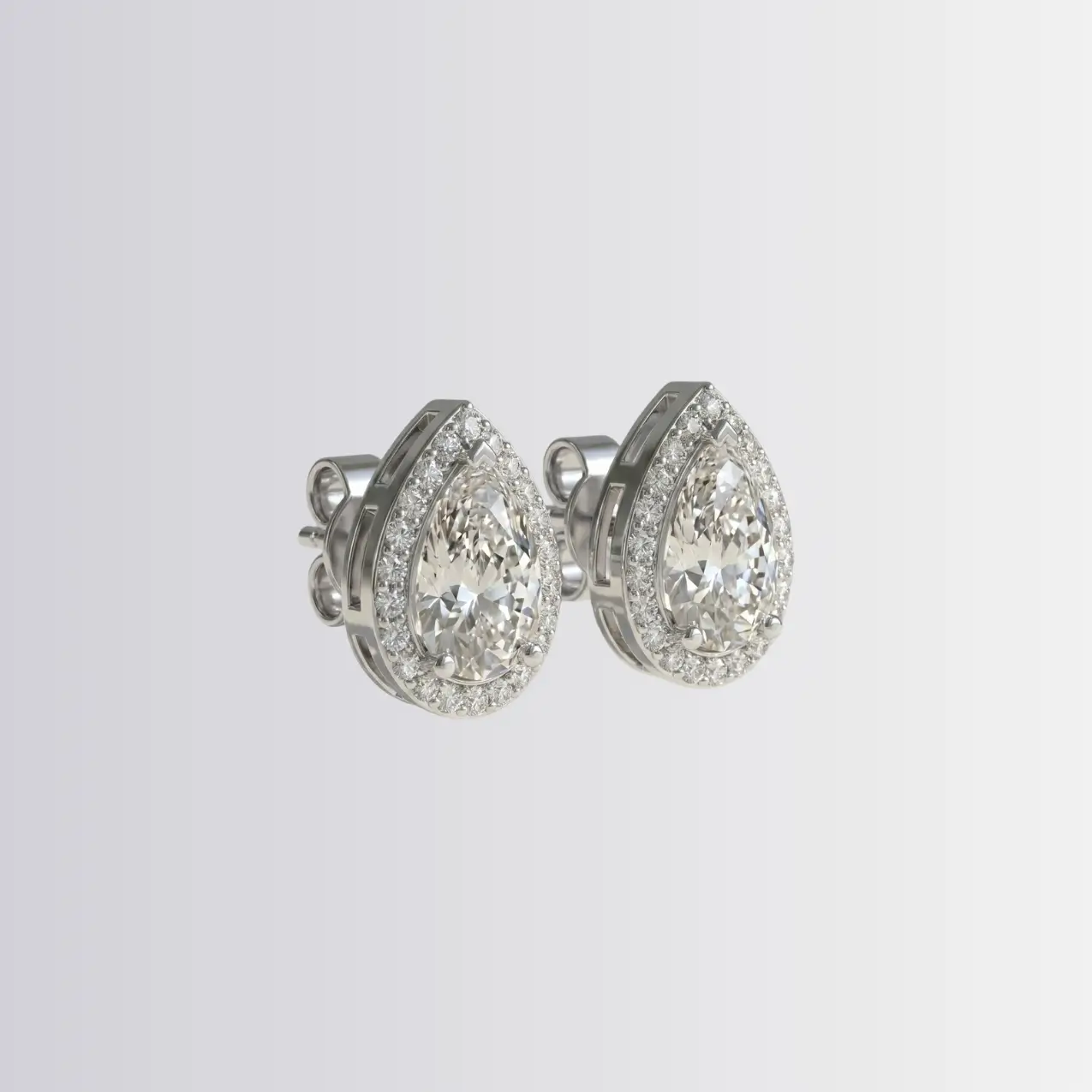 Lab Diamond Pear Halo Studs - Image 2