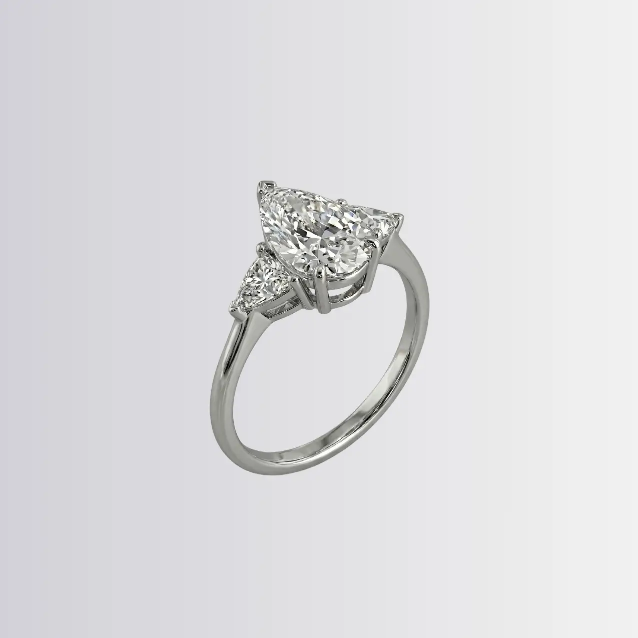 Lab Diamond Pear Trilogy - Trillion Engagement Ring - Image 2