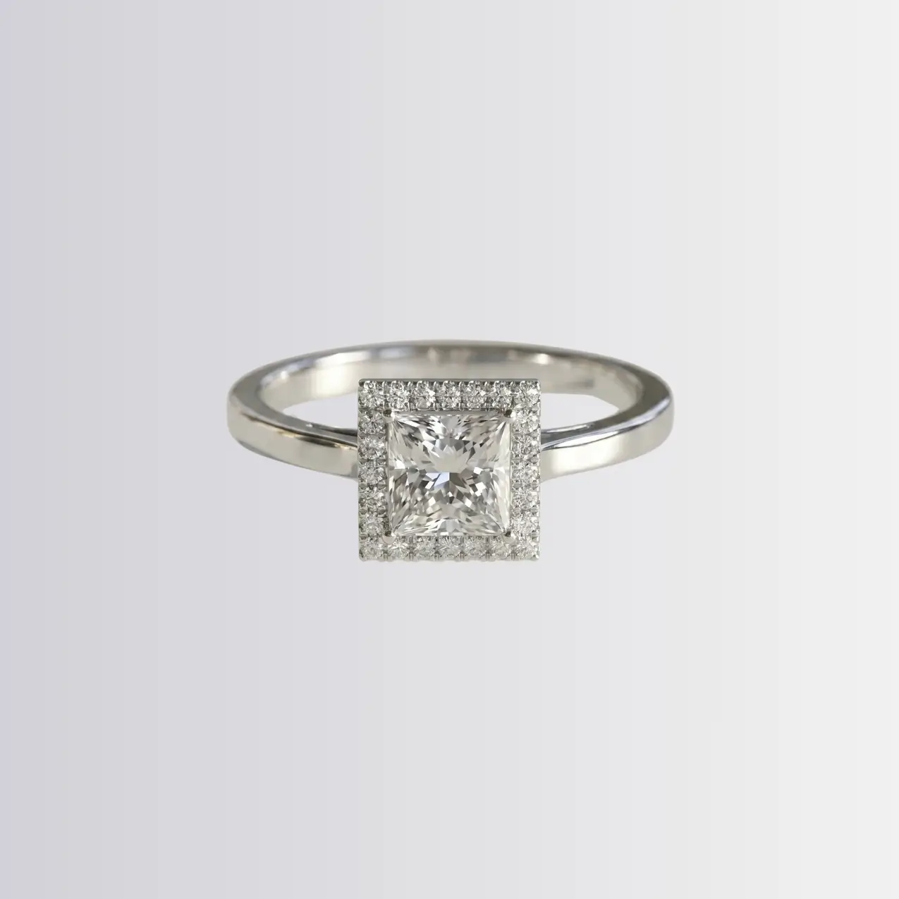 Lab Diamond Princess Halo Engagement Ring