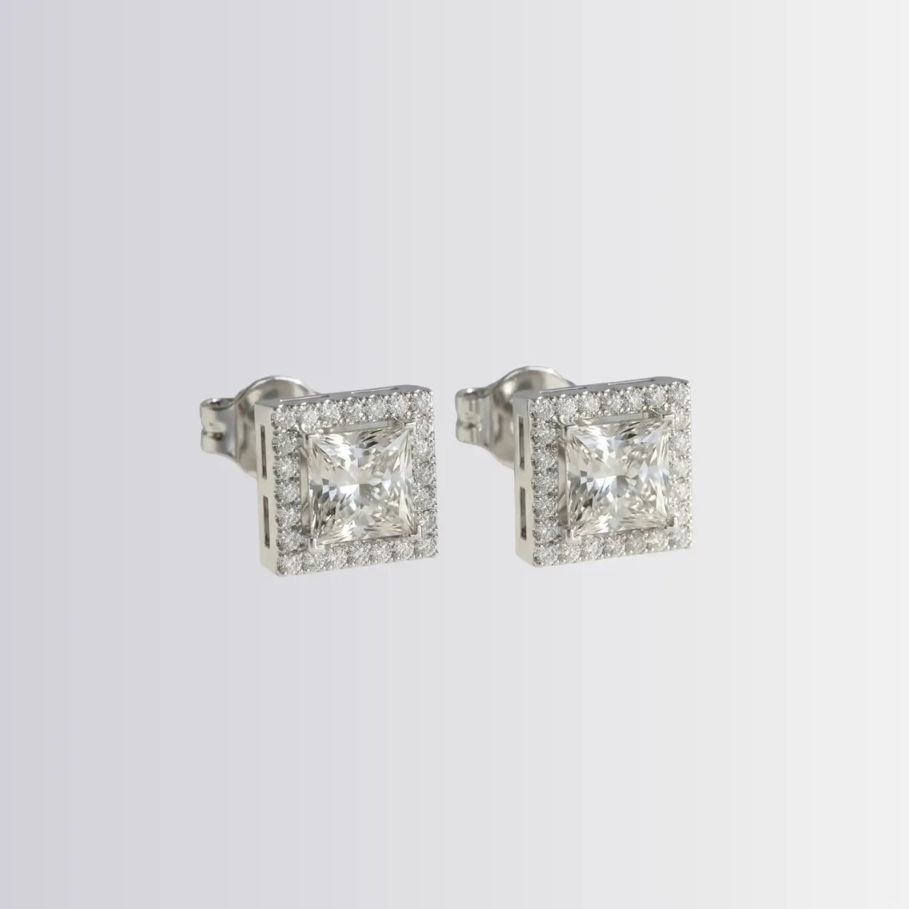 Lab Diamond Princess Halo Studs - Image 2