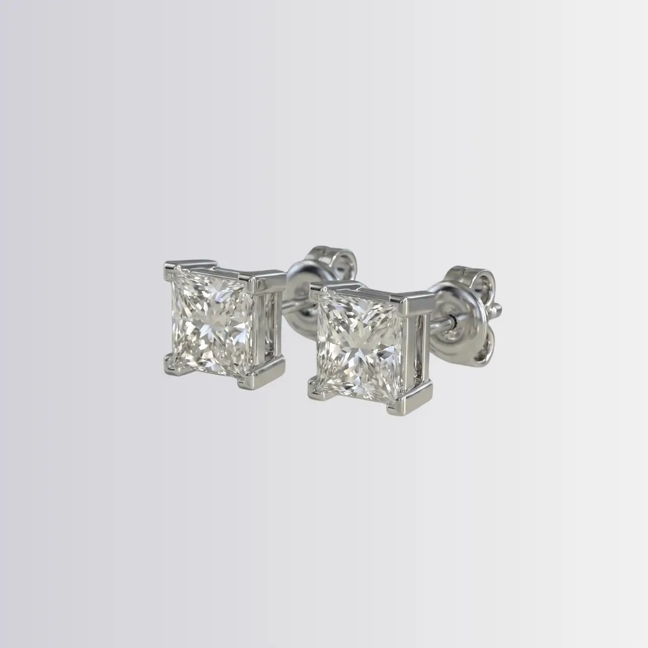 Lab Diamond Princess Solitaire Studs - Image 2