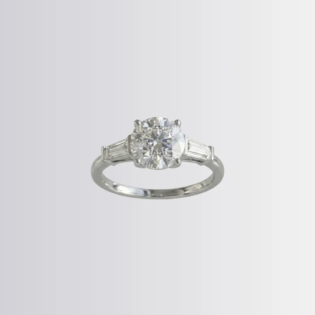 Lab Diamond Round Trilogy - Tapered Baguette Engagement Ring