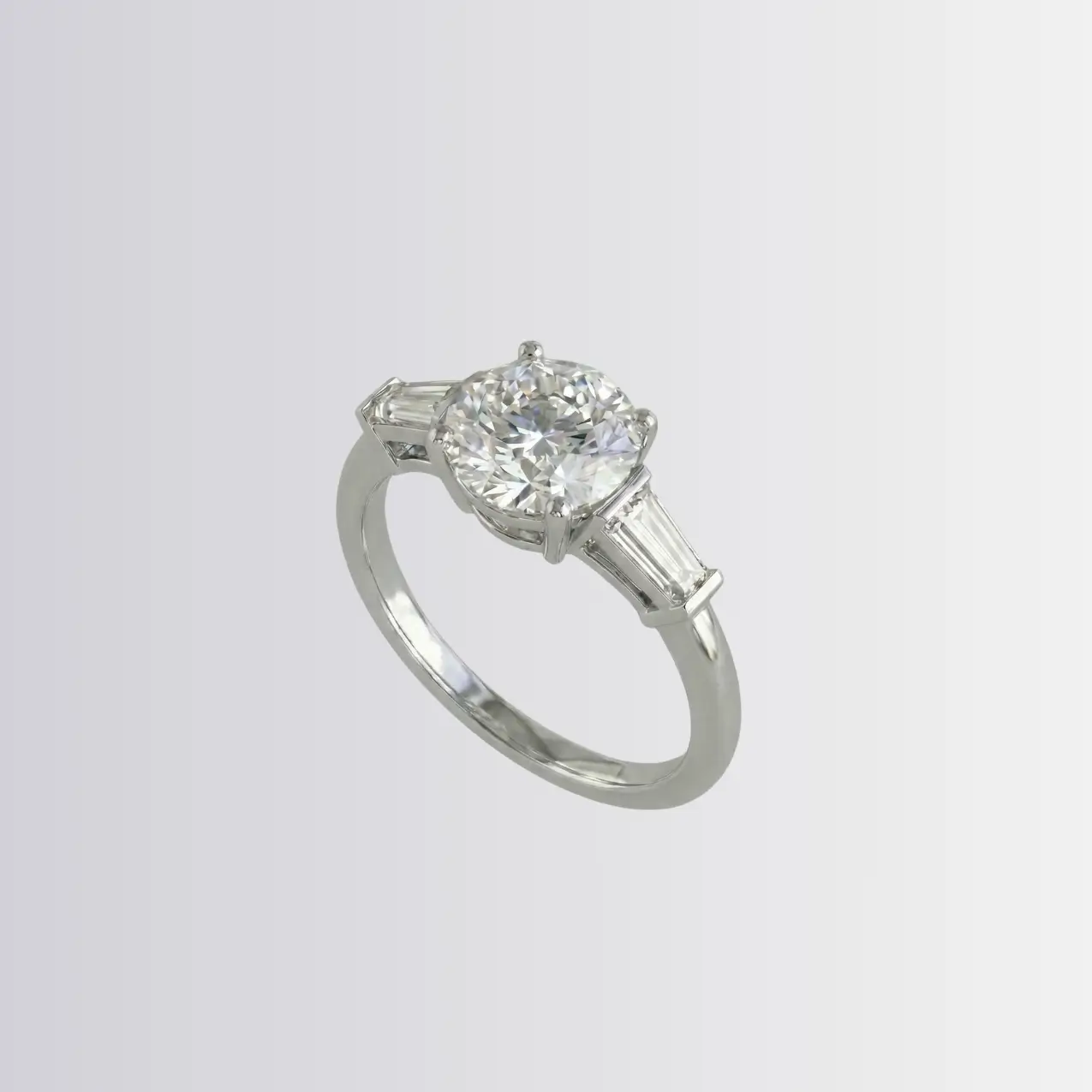 Lab Diamond Round Trilogy - Tapered Baguette Engagement Ring - Image 2